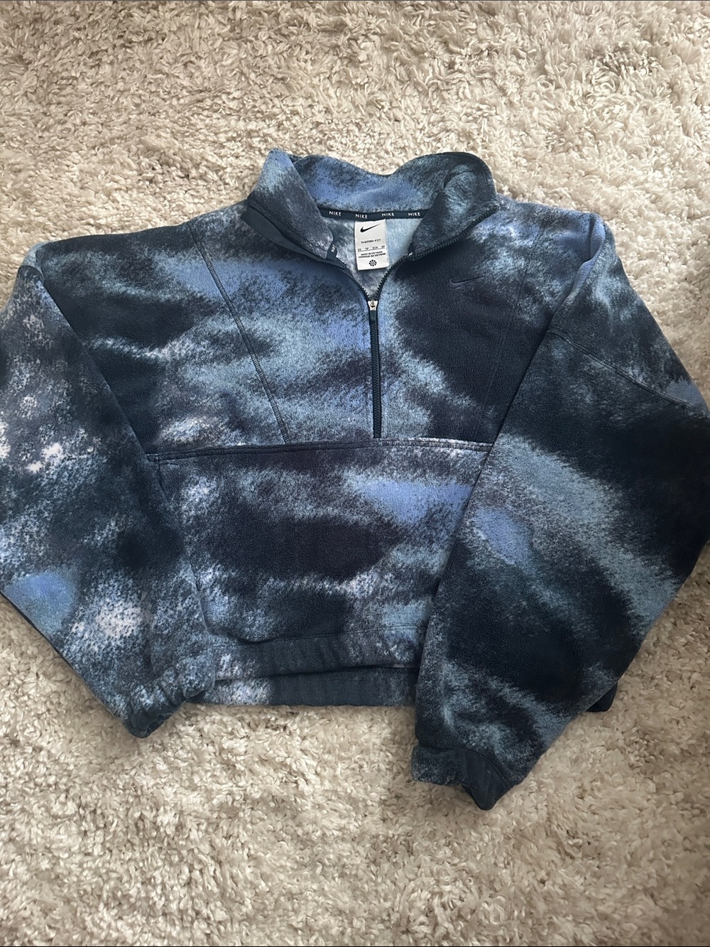 Nike Tie-Dye Quarter-Zip Fleece Pullover - Navy/Light Blue/Black